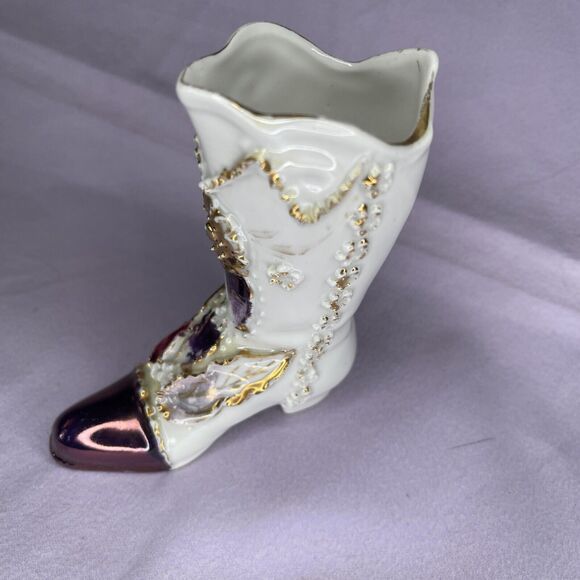 Porcelain Victorian Boot, FLOWERS 4" TALL - Picture 2 of 5